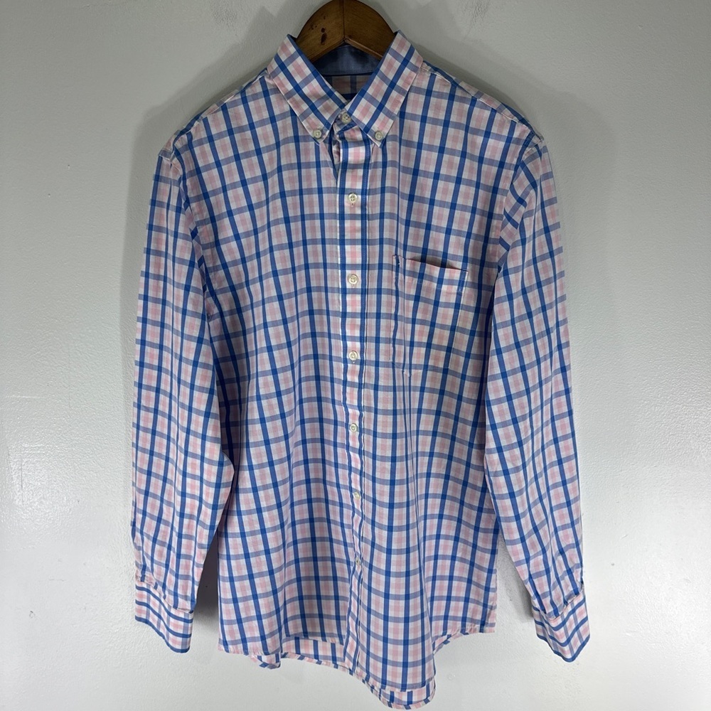 Izod Men’s Casual Button Down Long Sleeve Shirt Blue Pink White Size Medium